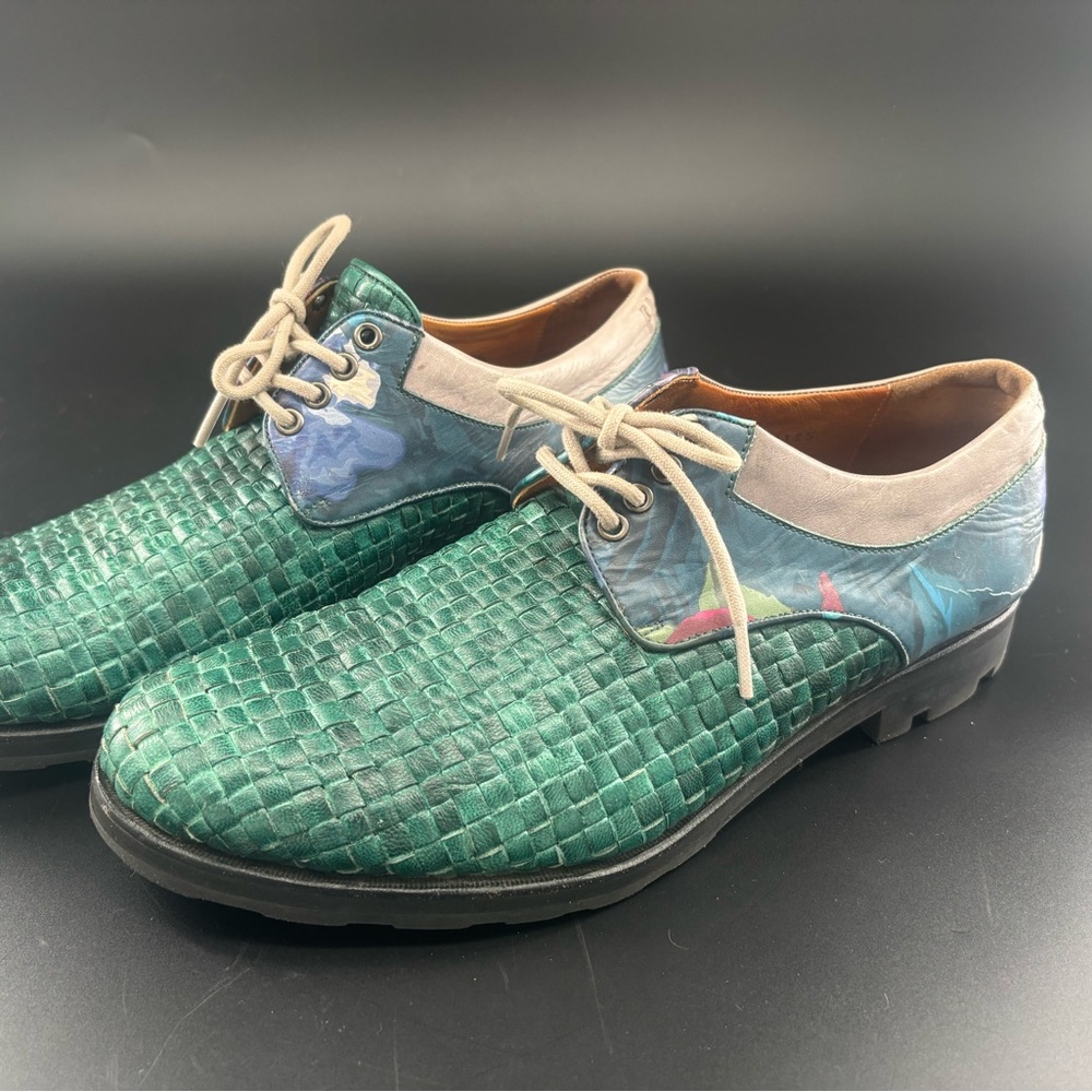 Men's Green & Blue Woven Leather Shoes
